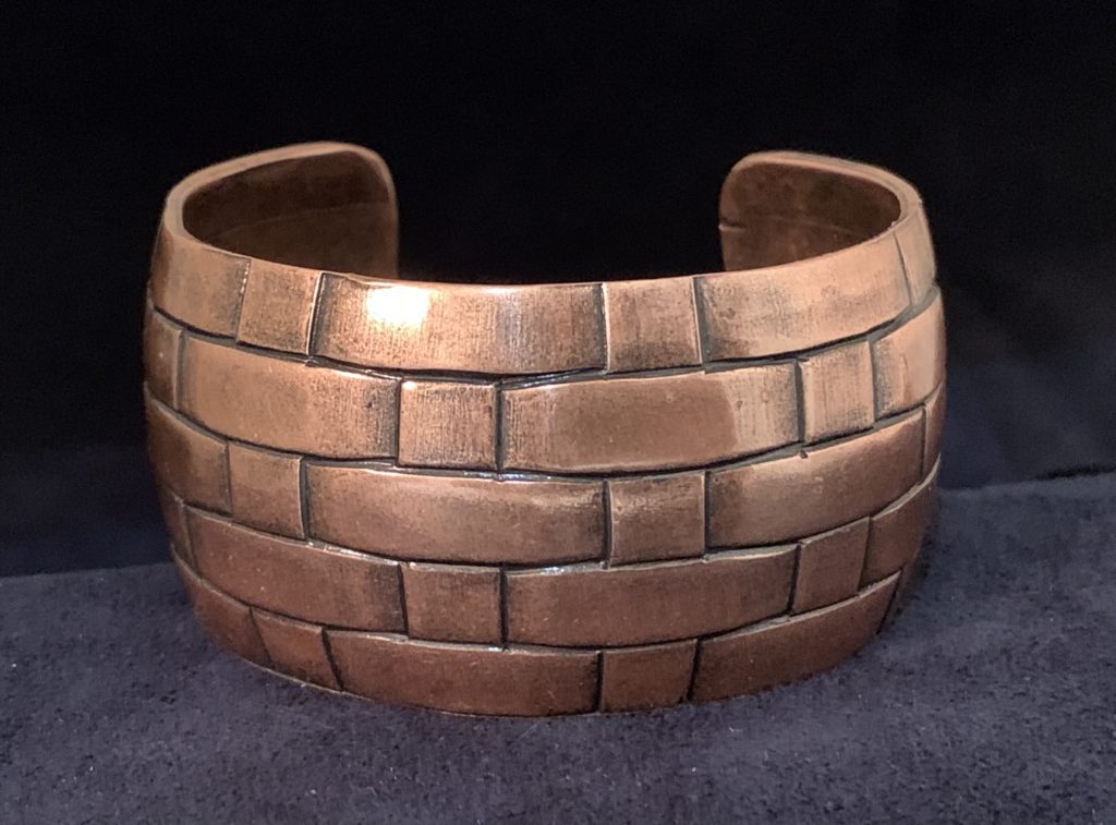 Copper Cuff Wide Basket Weave Three Metal Petals